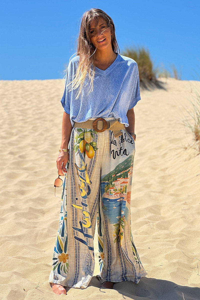 Cream “Italian Summer” Pull-On Pants