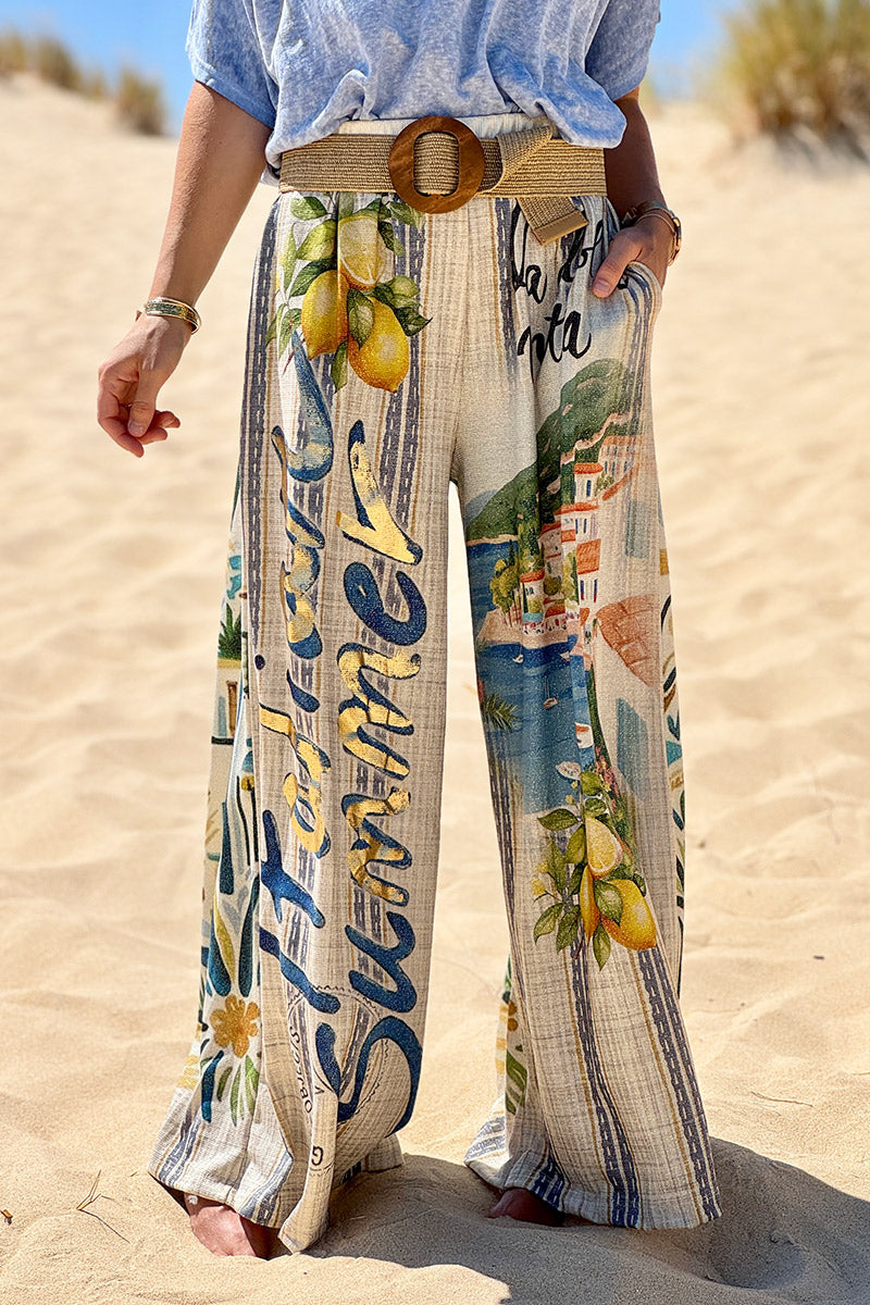 Cream “Italian Summer” Pull-On Pants