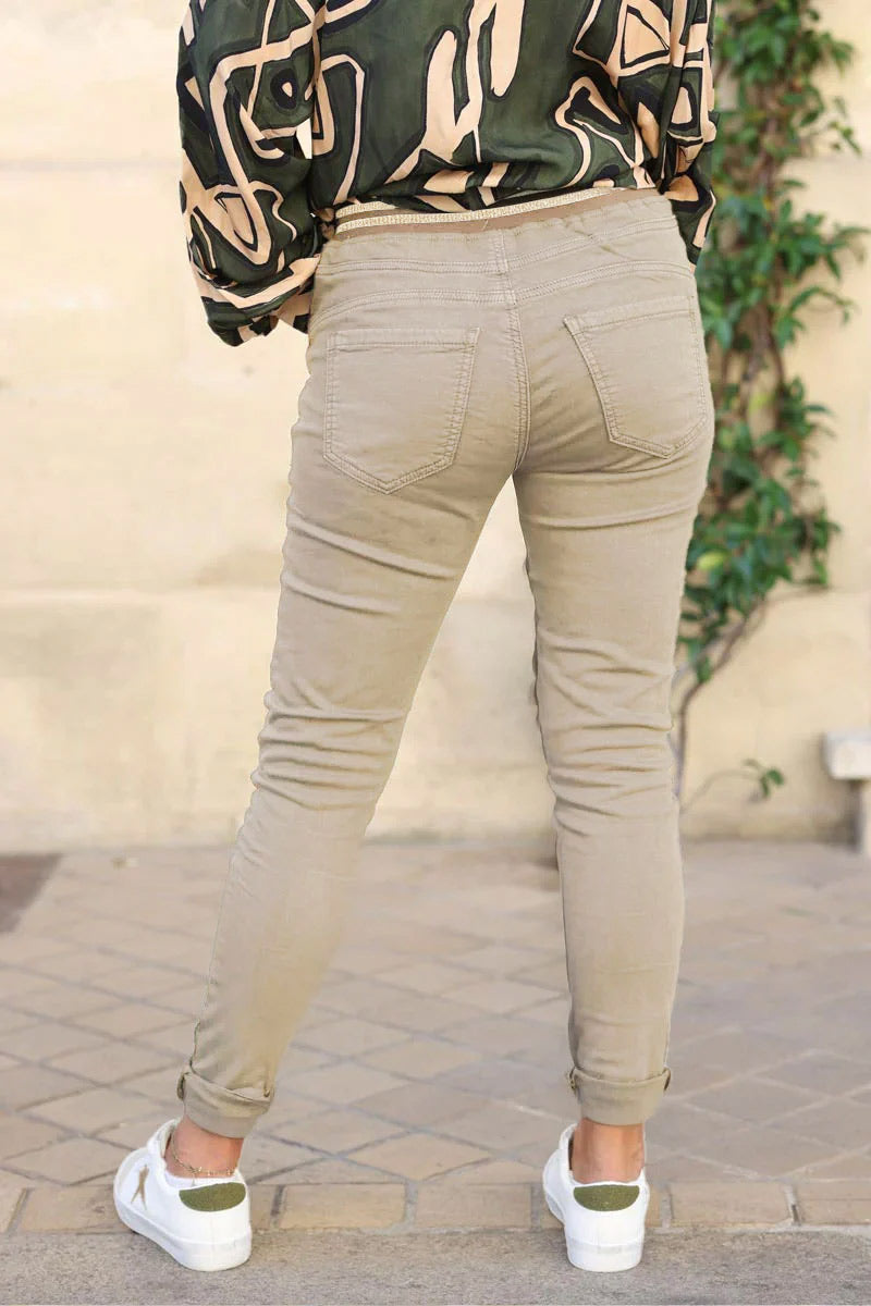 Beige comfort stretch slim fit trousers