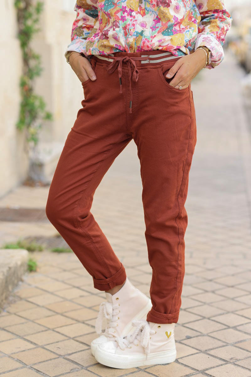 Terracotta comfort stretch slim fit trousers
