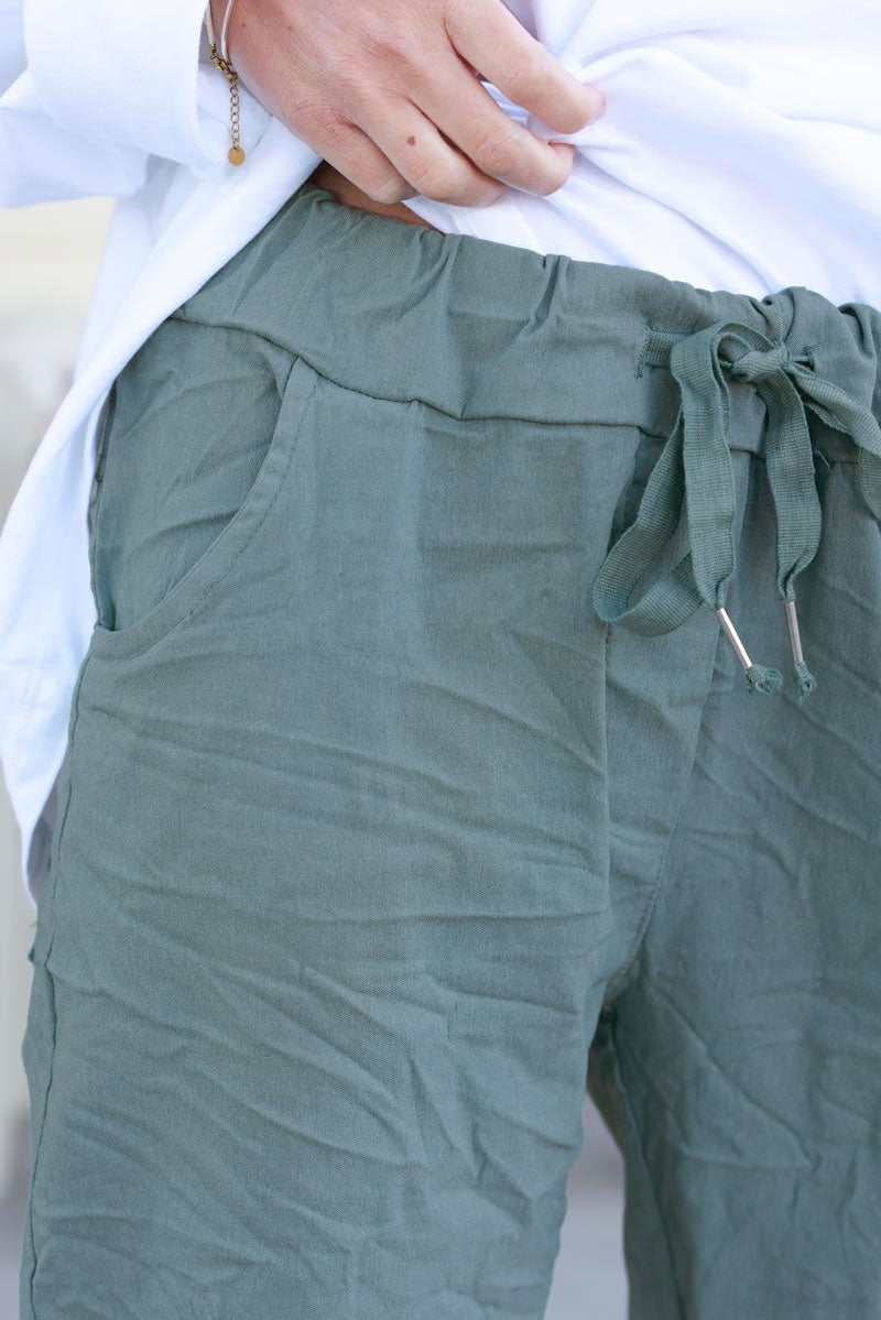 Sage comfort and stretch fabric pants with a glitter star