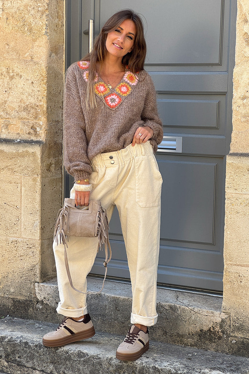 Cream Paperbag Waist Corduroys
