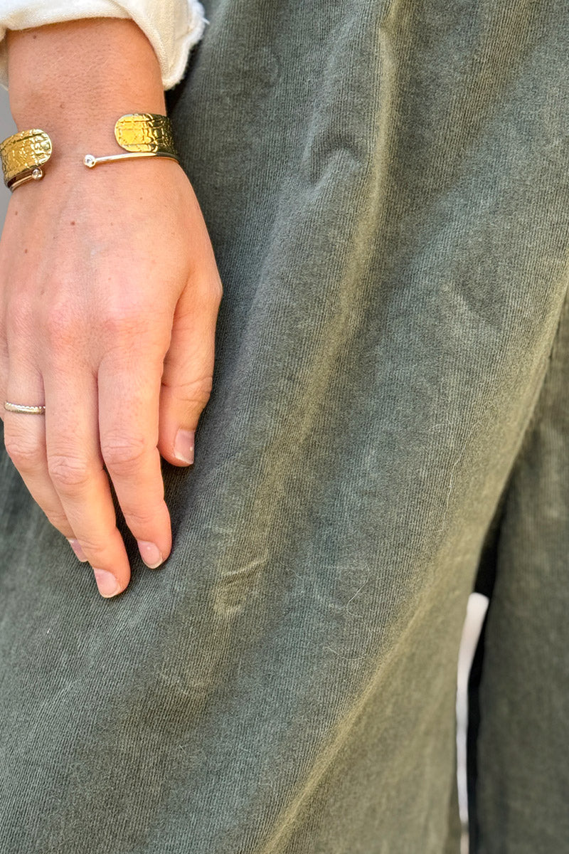 Olive Corduroy Paperbag Waist Pants with Woven Belt