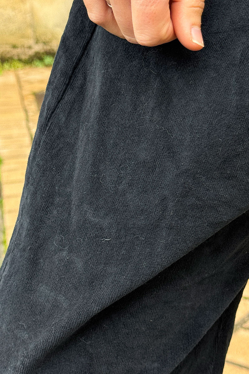 Black Corduroy Pants with Leopard Sash Belt
