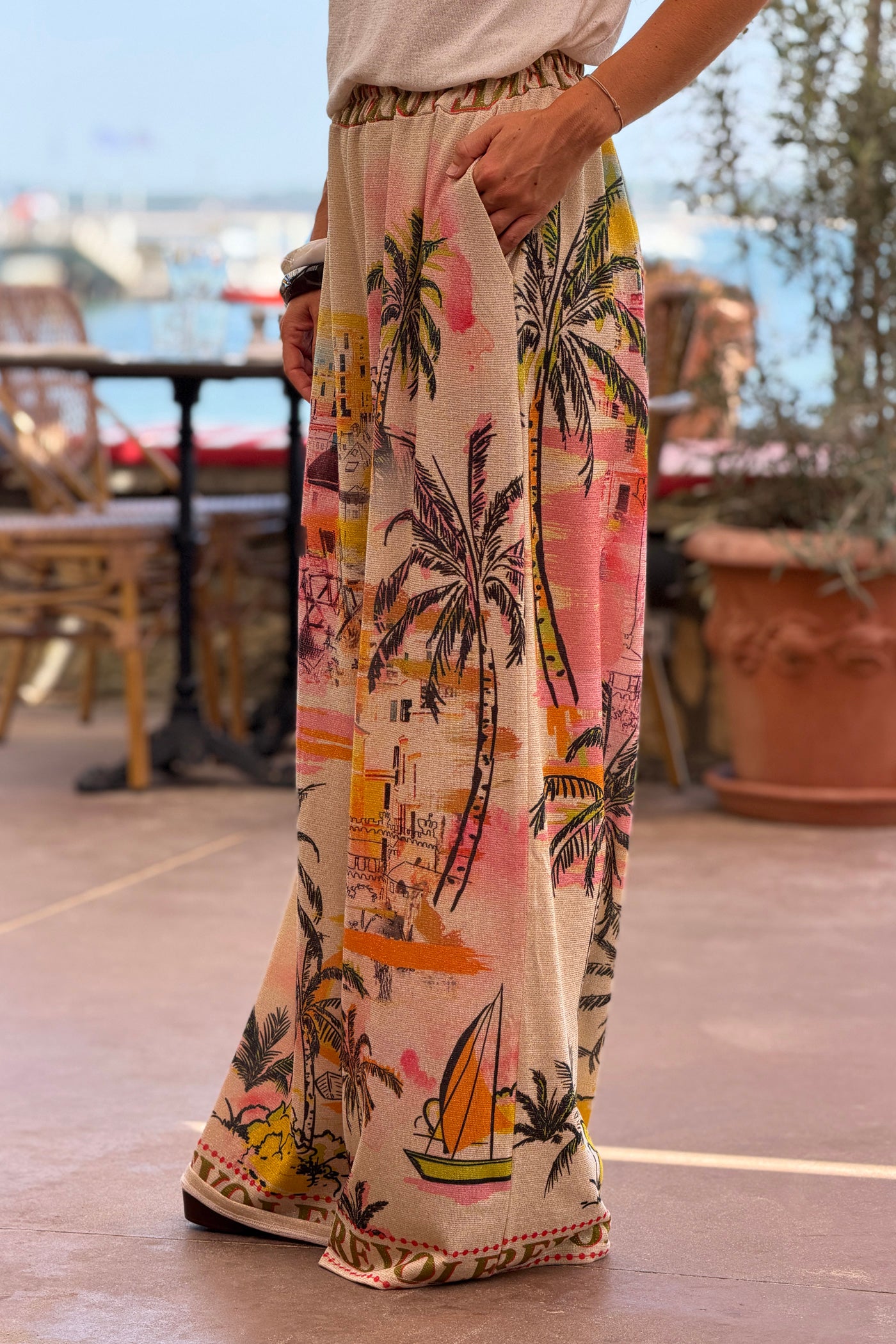 Beige Coastal View Glitter Knit Pants