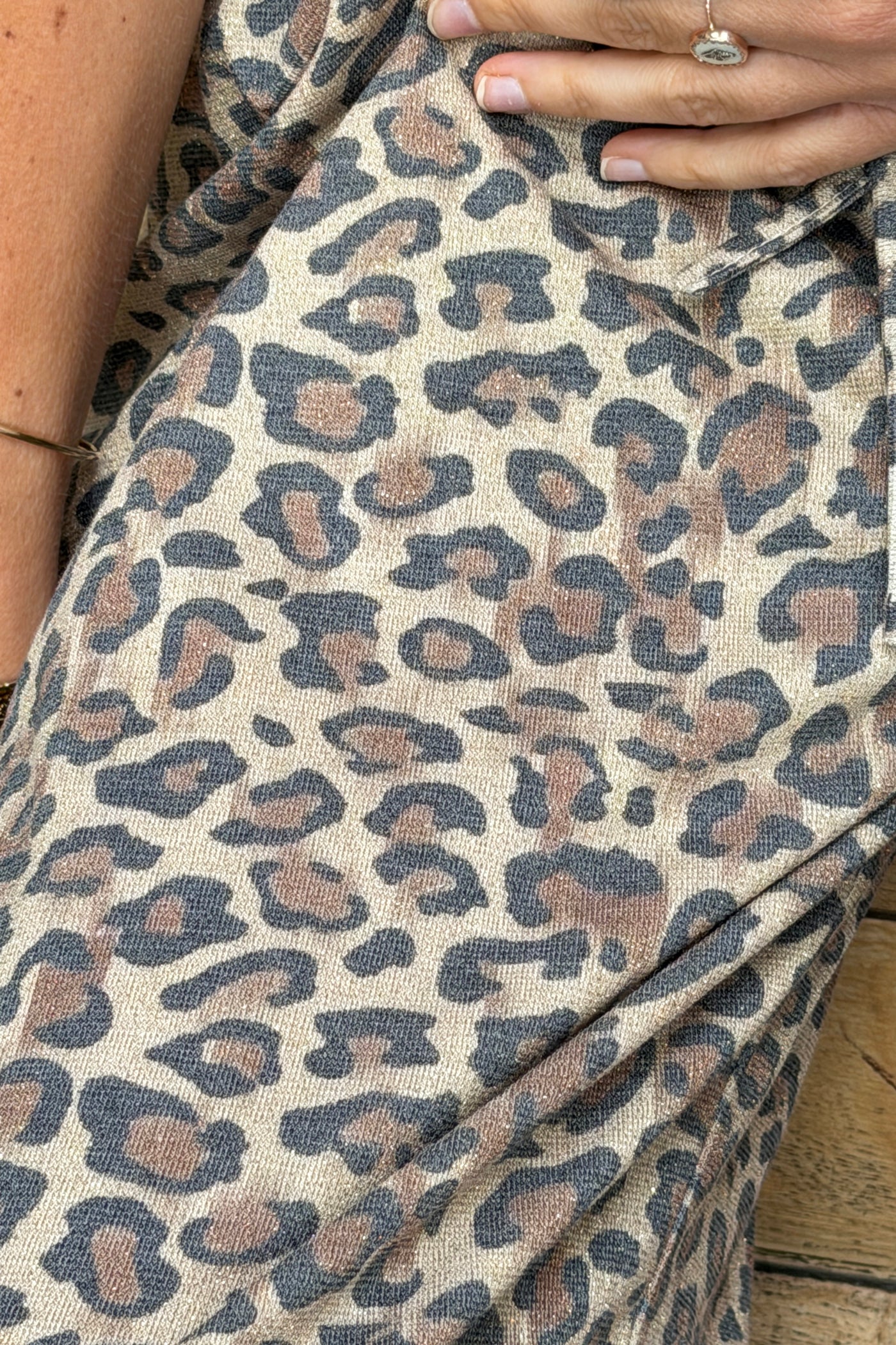 Pantalon fluide et large brillant lurex imprimé léopard taille élastique