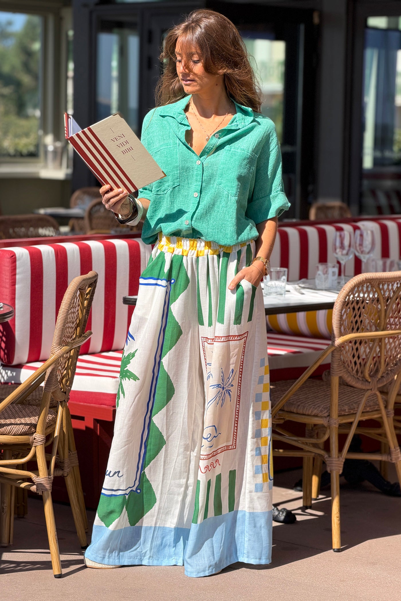 White Postcard Palms Abstract Pull-On Pants