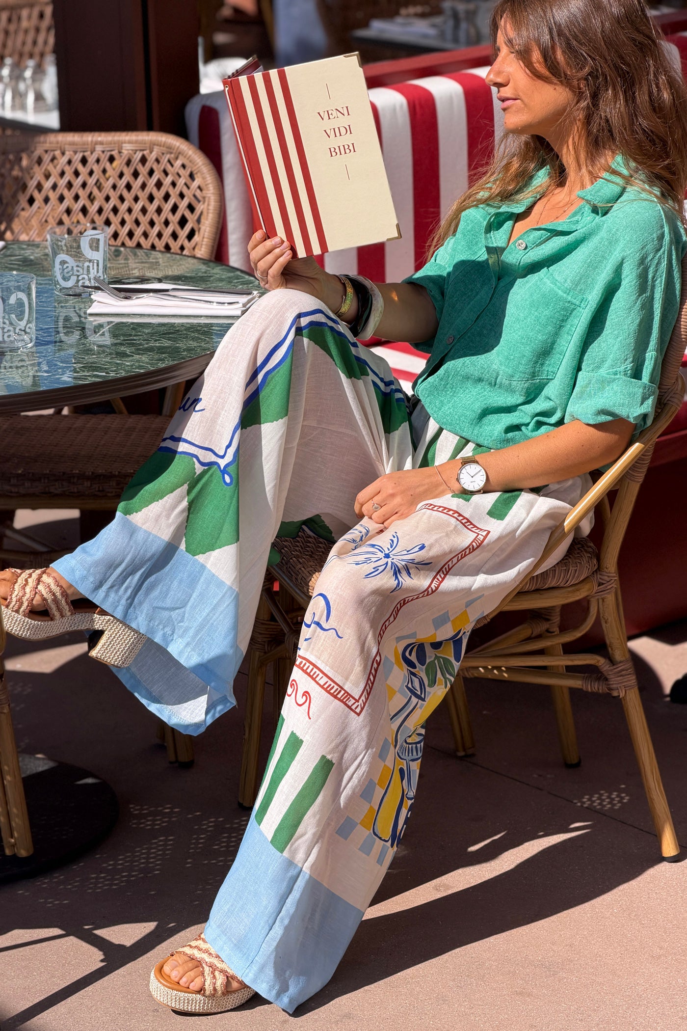 White Postcard Palms Abstract Pull-On Pants