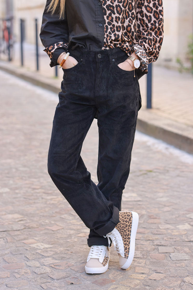 Pantalón pana recto negro
