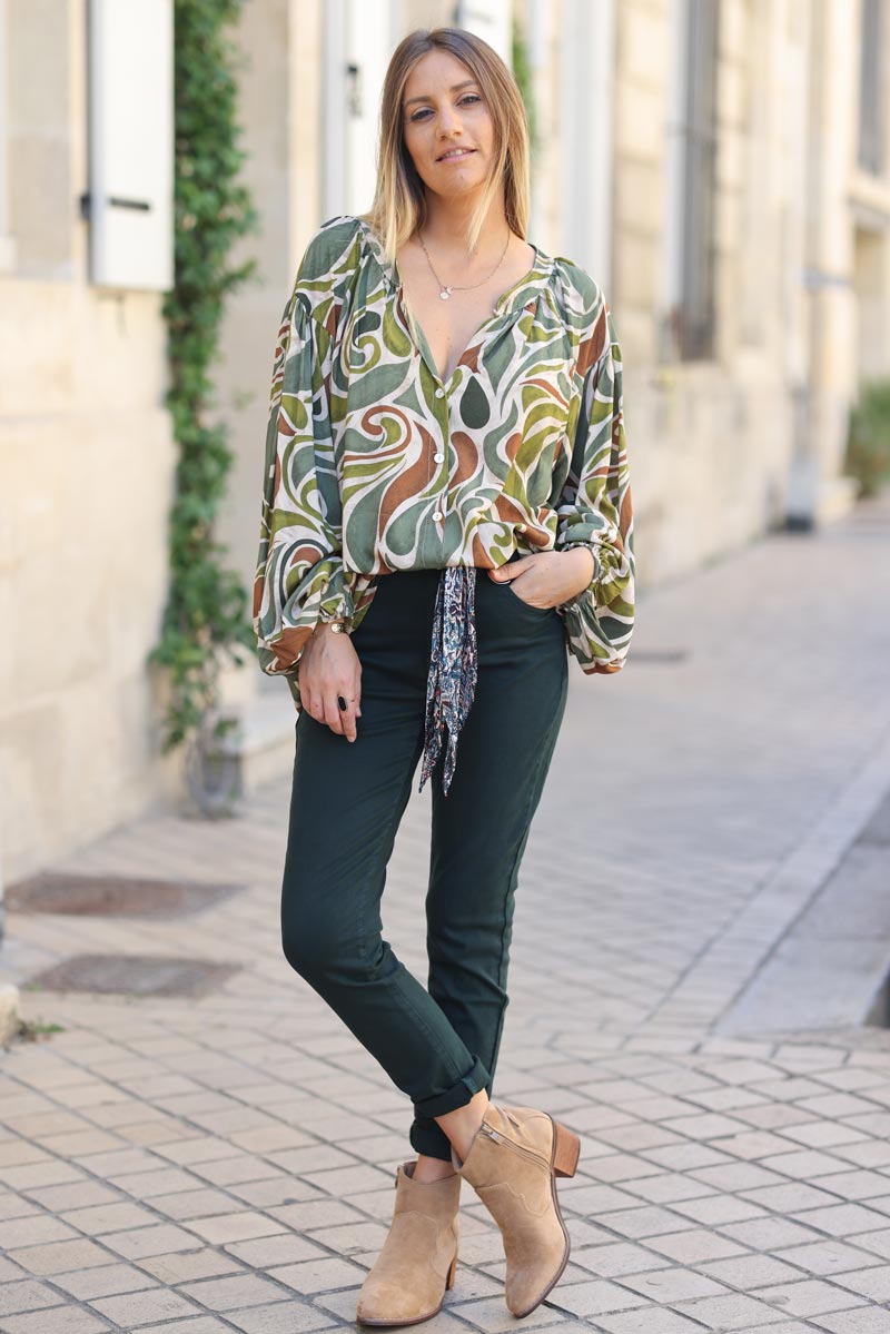 Pantalon slim stretch vert canard G207 (1)