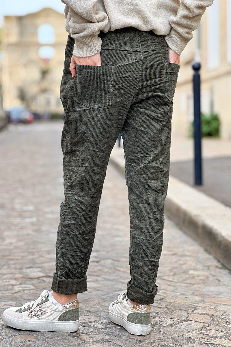 Khaki Corduroy Pull-On Trousers