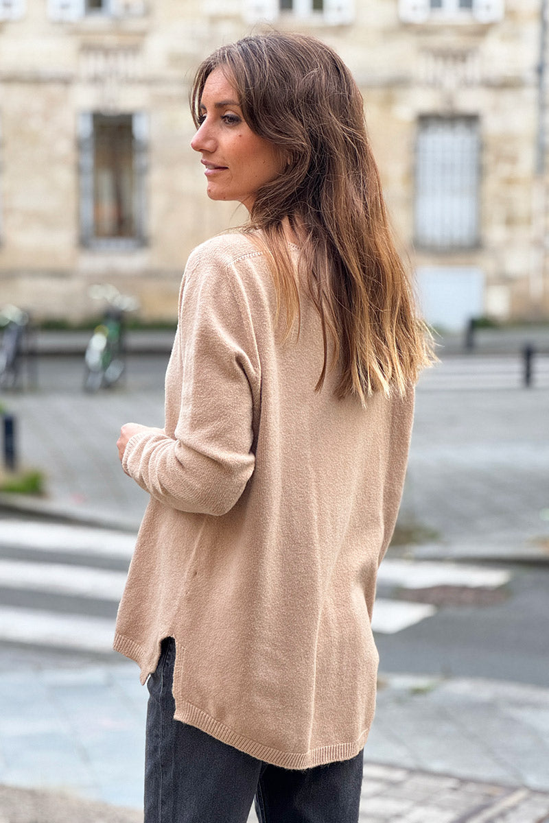 Light Camel Soft Basic V-neck Sweater