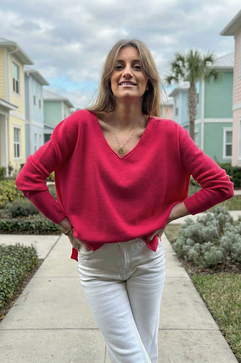 Coral Soft Basic V-neck Sweater
