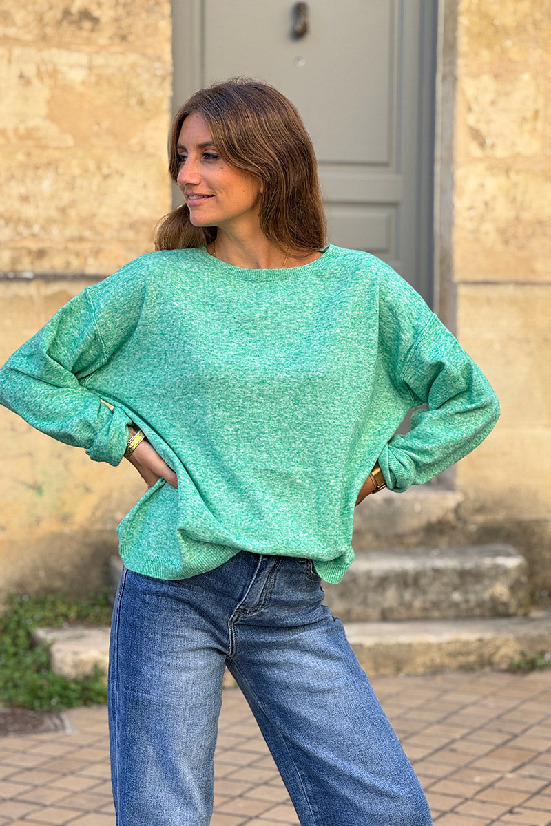 Jade Space-Dyed Dolman-Sleeve Sweater