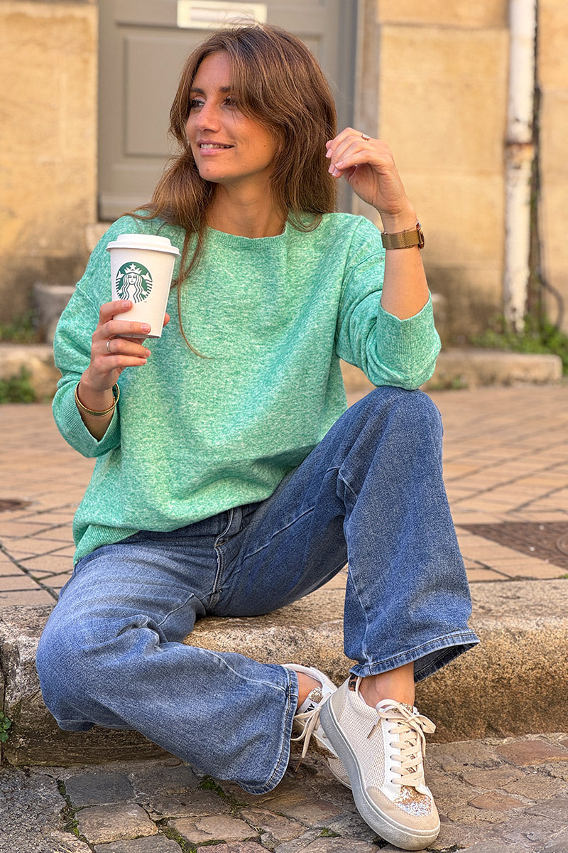 Jade Space-Dyed Dolman-Sleeve Sweater
