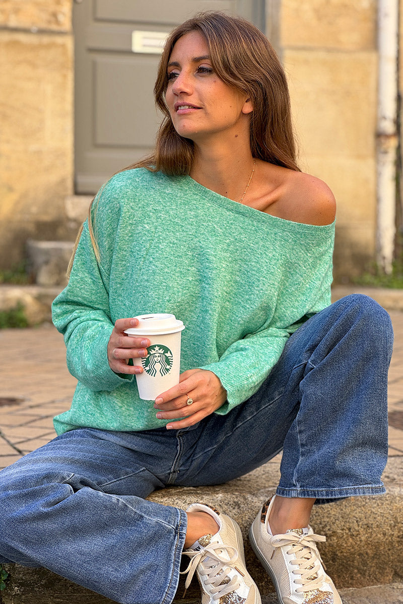 Jade Space-Dyed Dolman-Sleeve Sweater