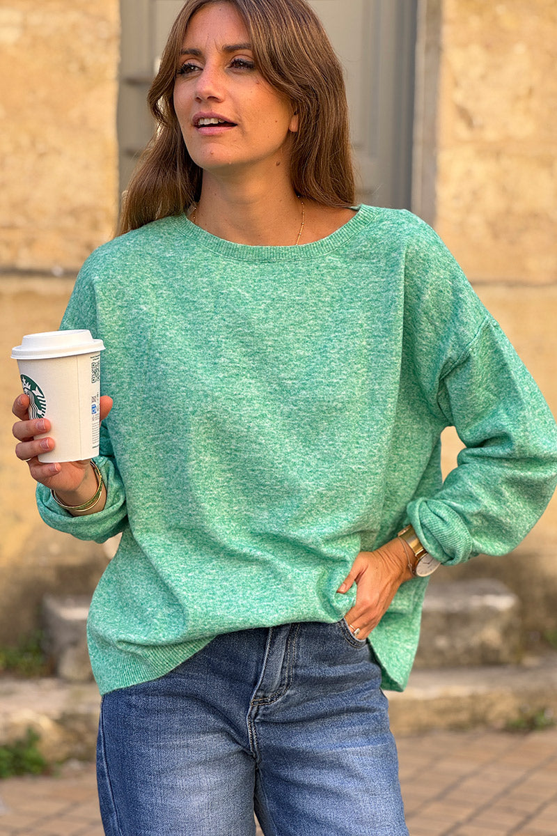 Jade Space-Dyed Dolman-Sleeve Sweater
