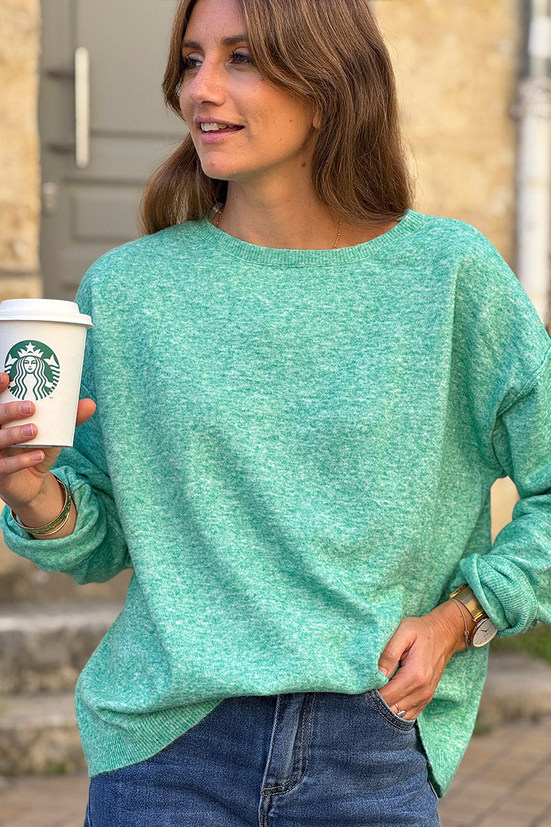 Jade Space-Dyed Dolman-Sleeve Sweater