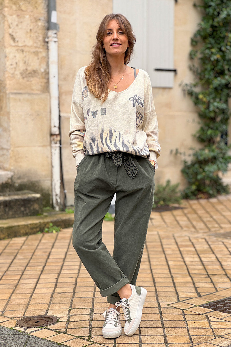 Beige Glitter Knit Tigress Sweater