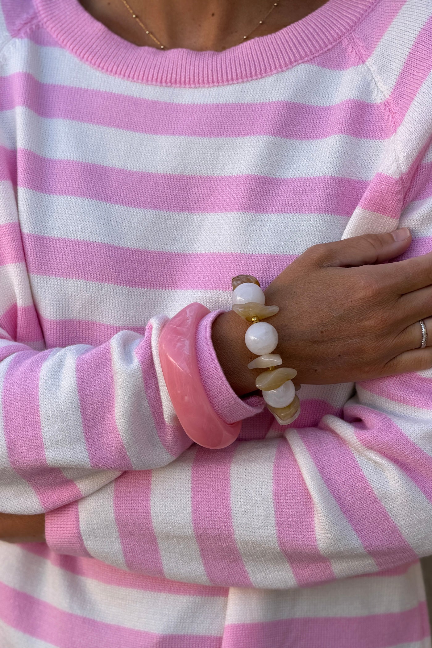Pink Striped Boat Neck Sweater