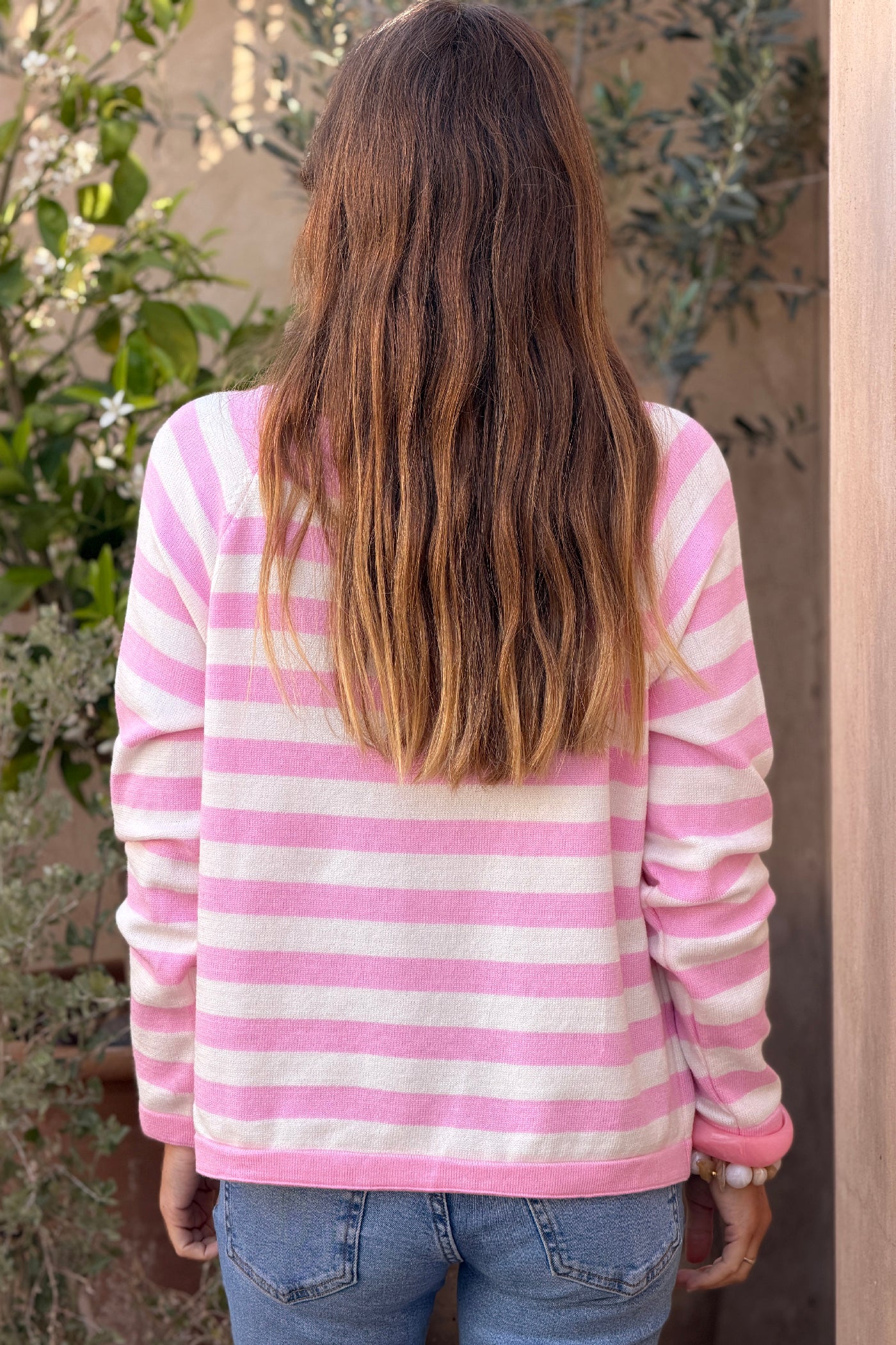 Pink Striped Boat Neck Sweater