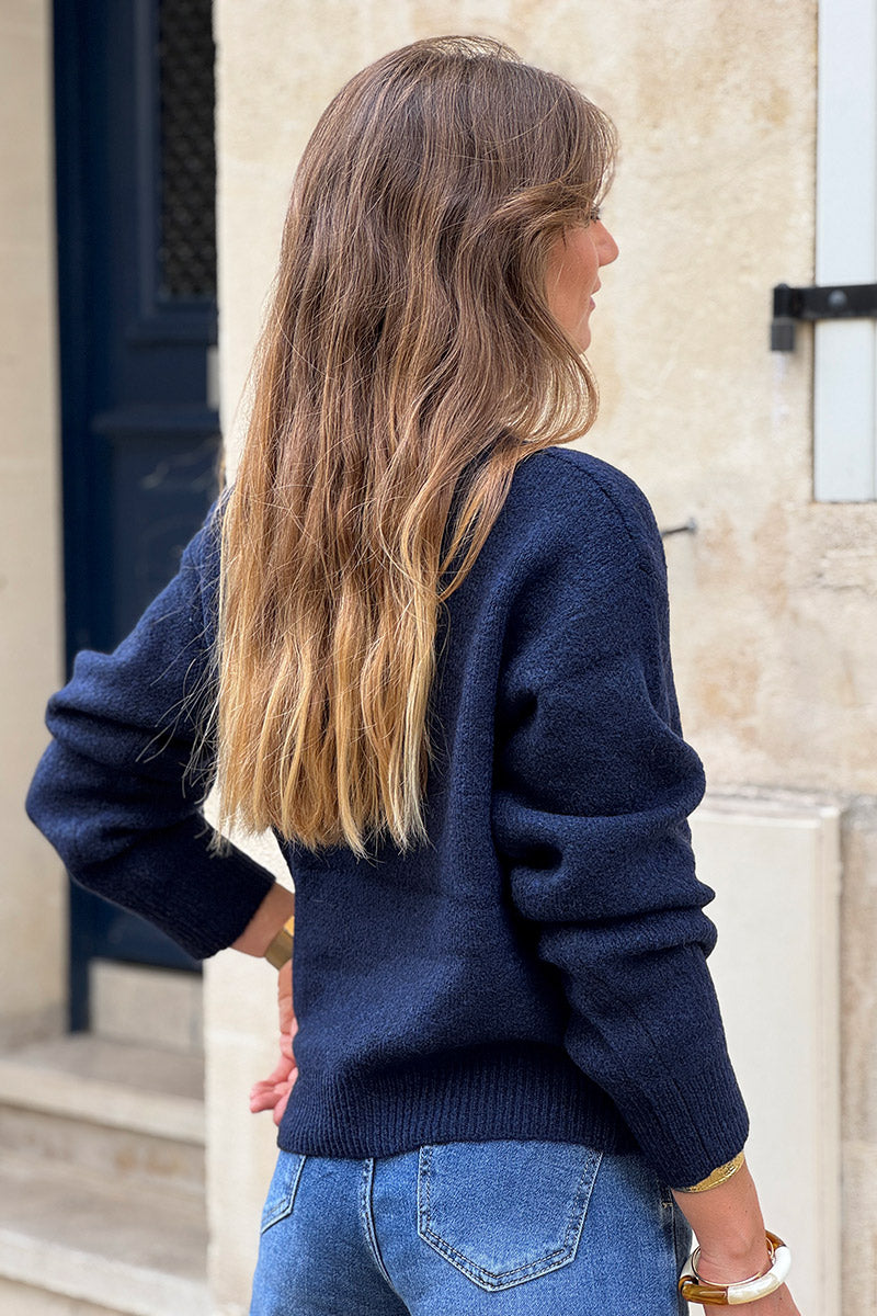 Navy blue LOVE Shabby Chic Knit Sweater