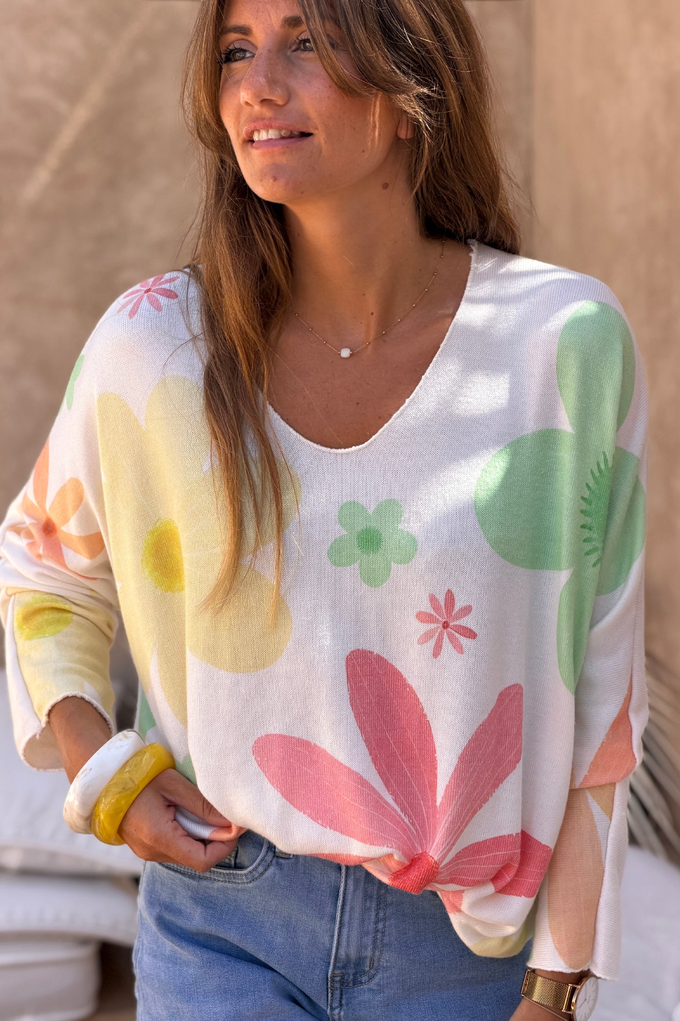 Pink Floral Angora Knit Top
