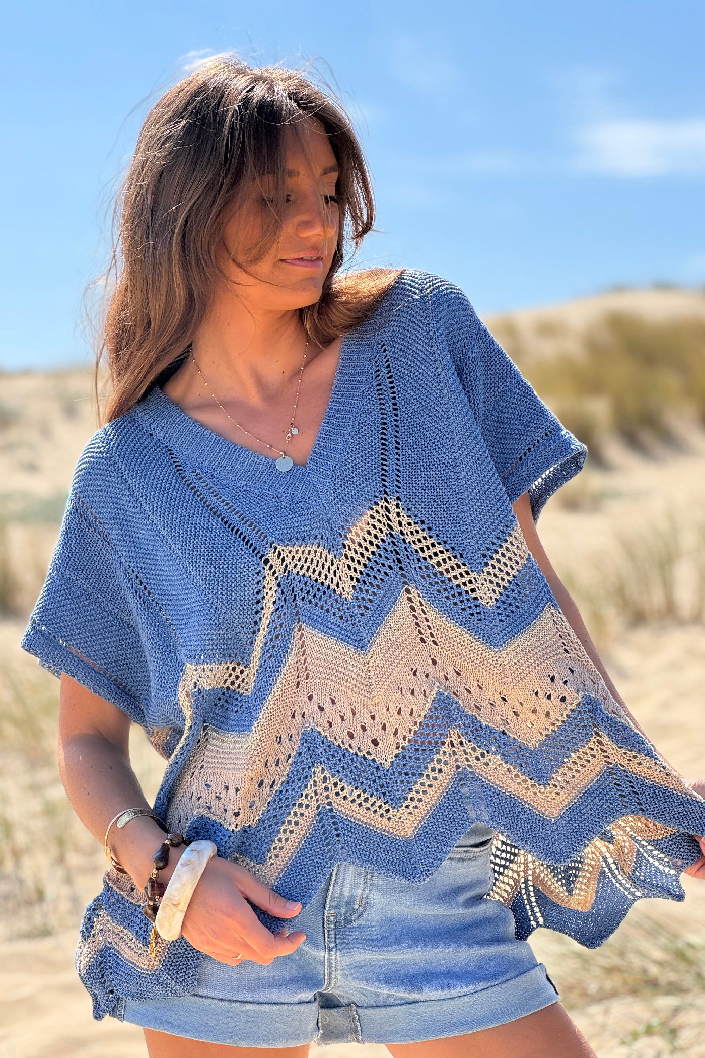 Blue Blanket Knit Dolman Sweater