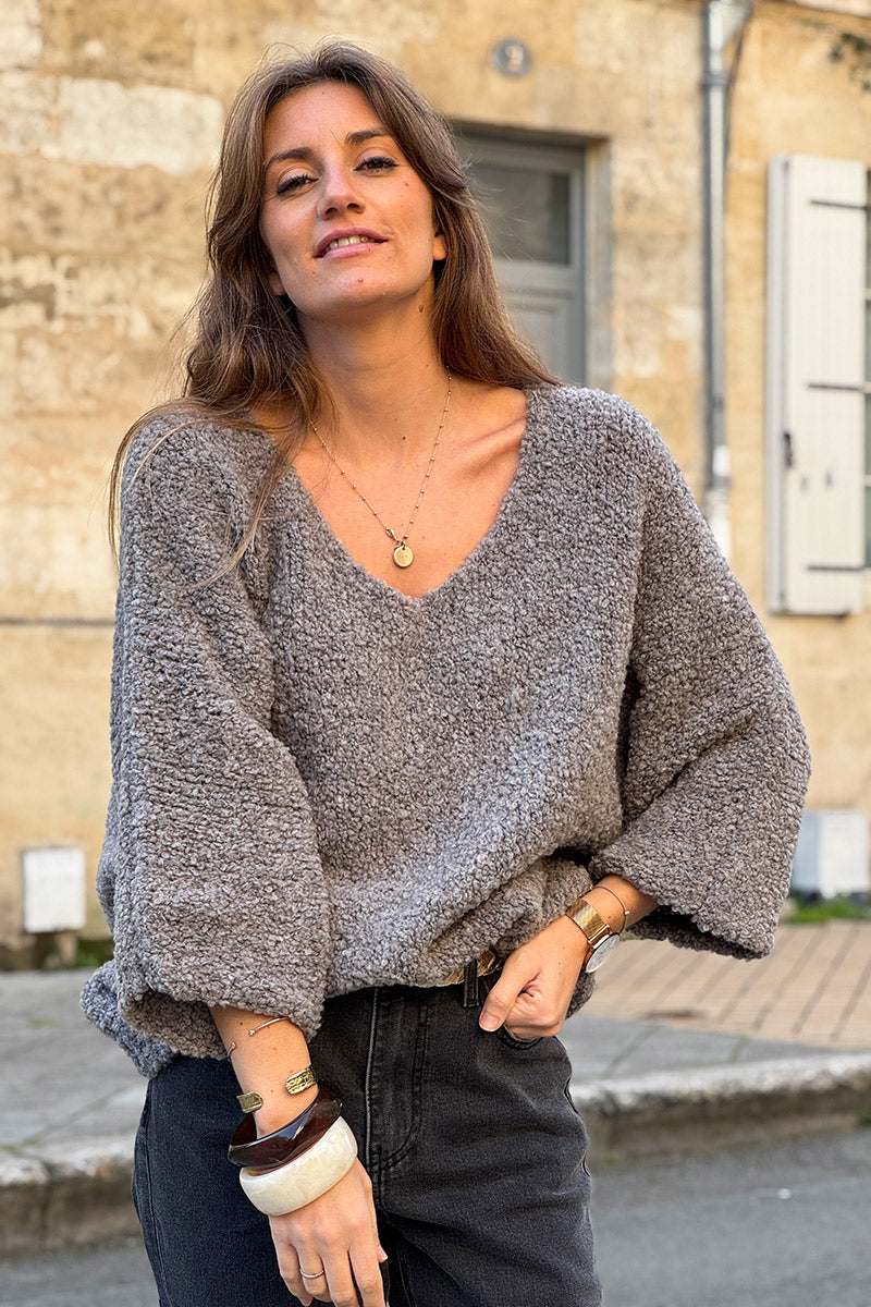 Gray Fuzzy Knit Alpaca Sweater