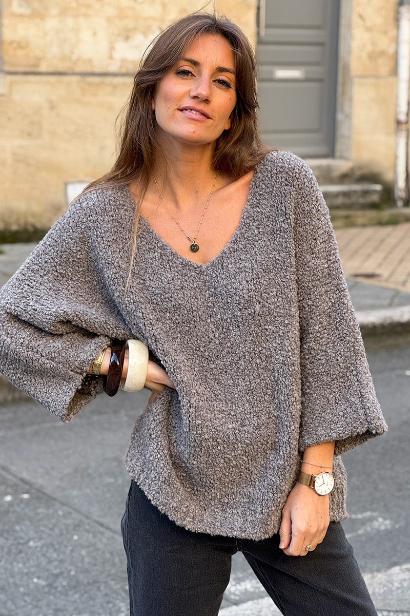 Gray Fuzzy Knit Alpaca Sweater