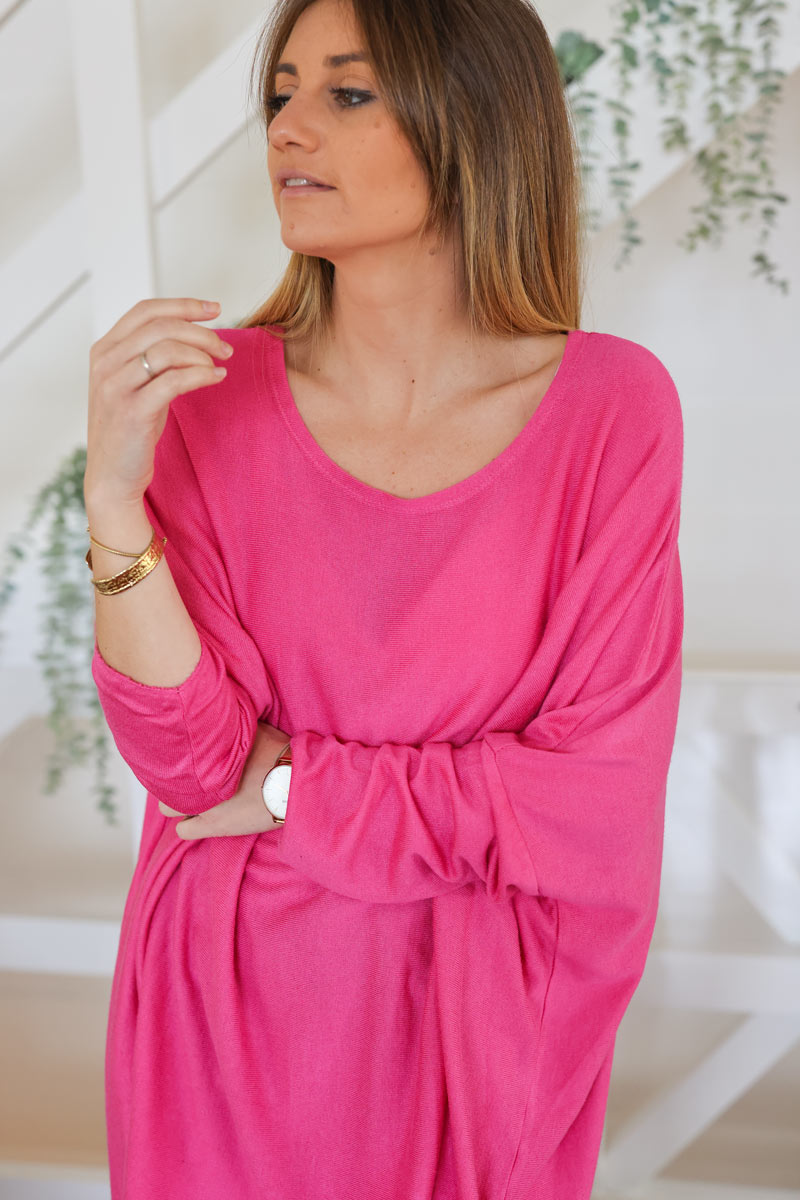 Pull large fuchsia manches chauve souris