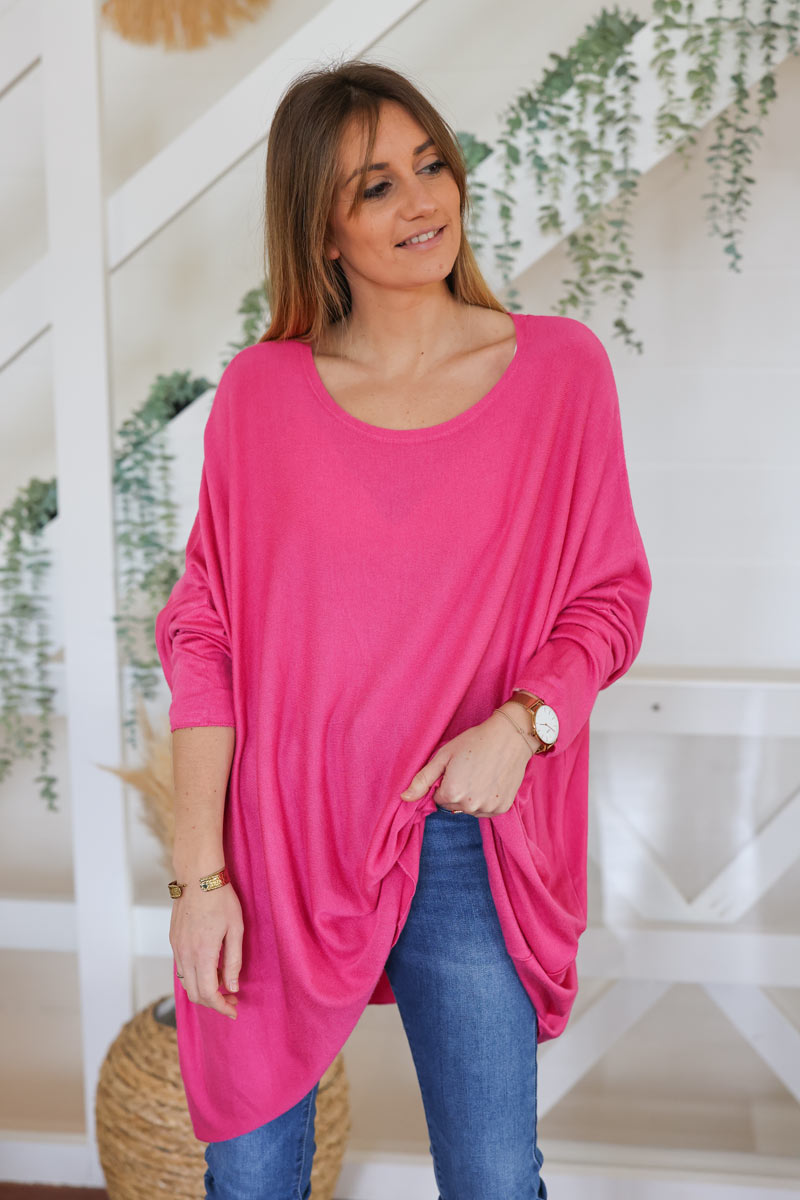 Pull large fuchsia manches chauve souris