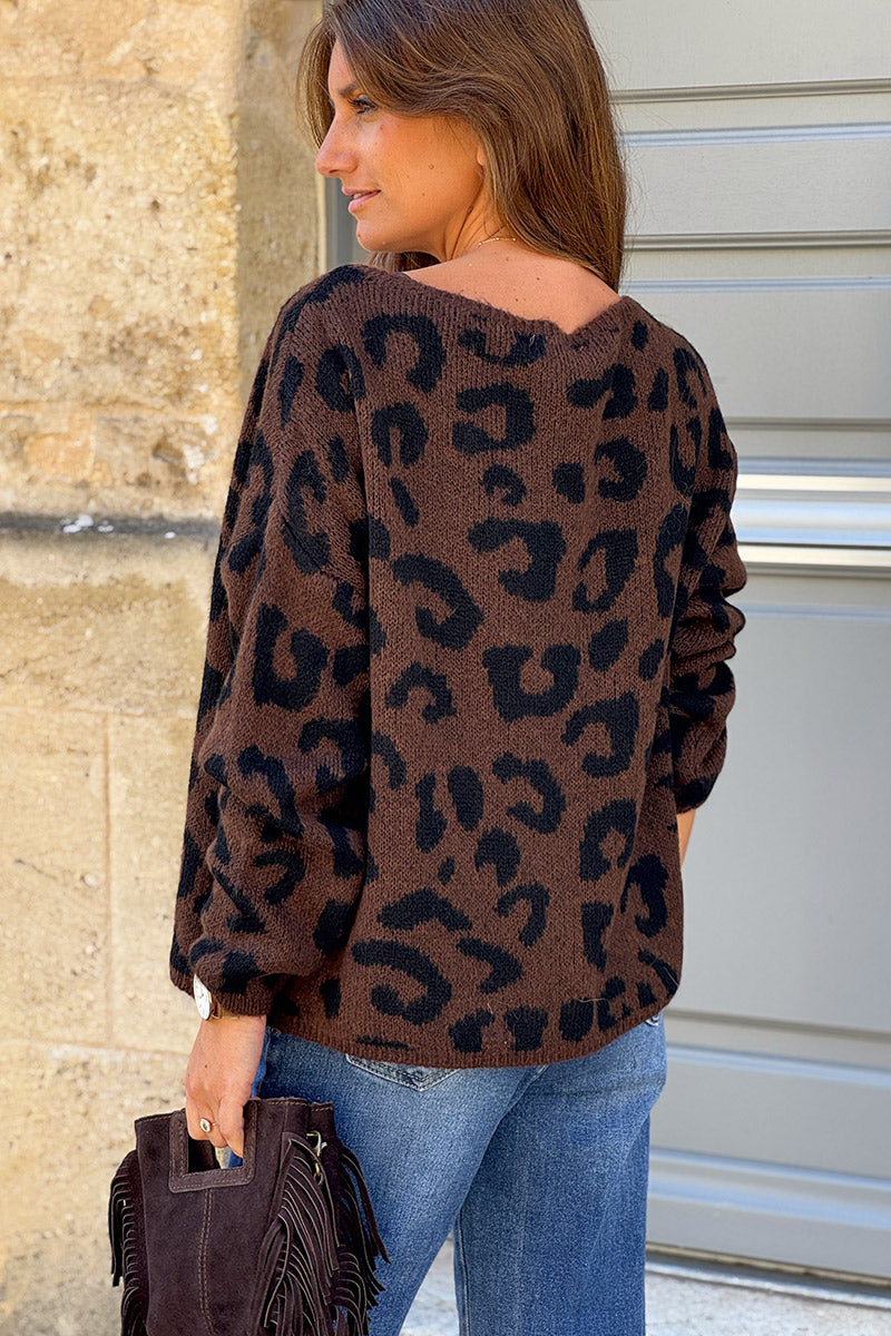 Brown chocolate Cheetah Print Sweater