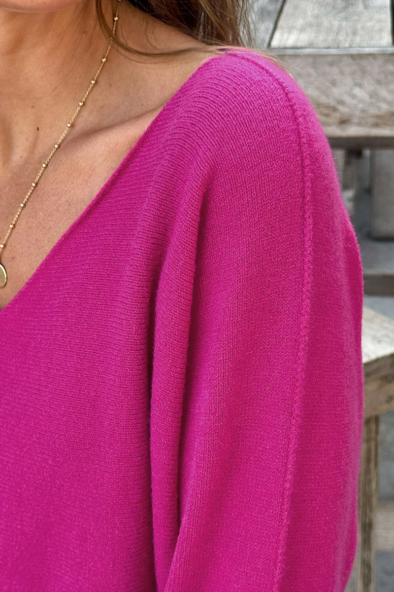 Hot Pink ultra-soft, Viscose Blend V-Neck Sweater