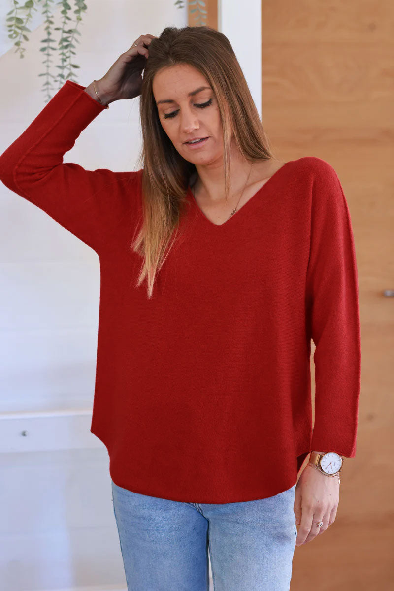 Red ultra-soft, Viscose Blend V-Neck Sweater