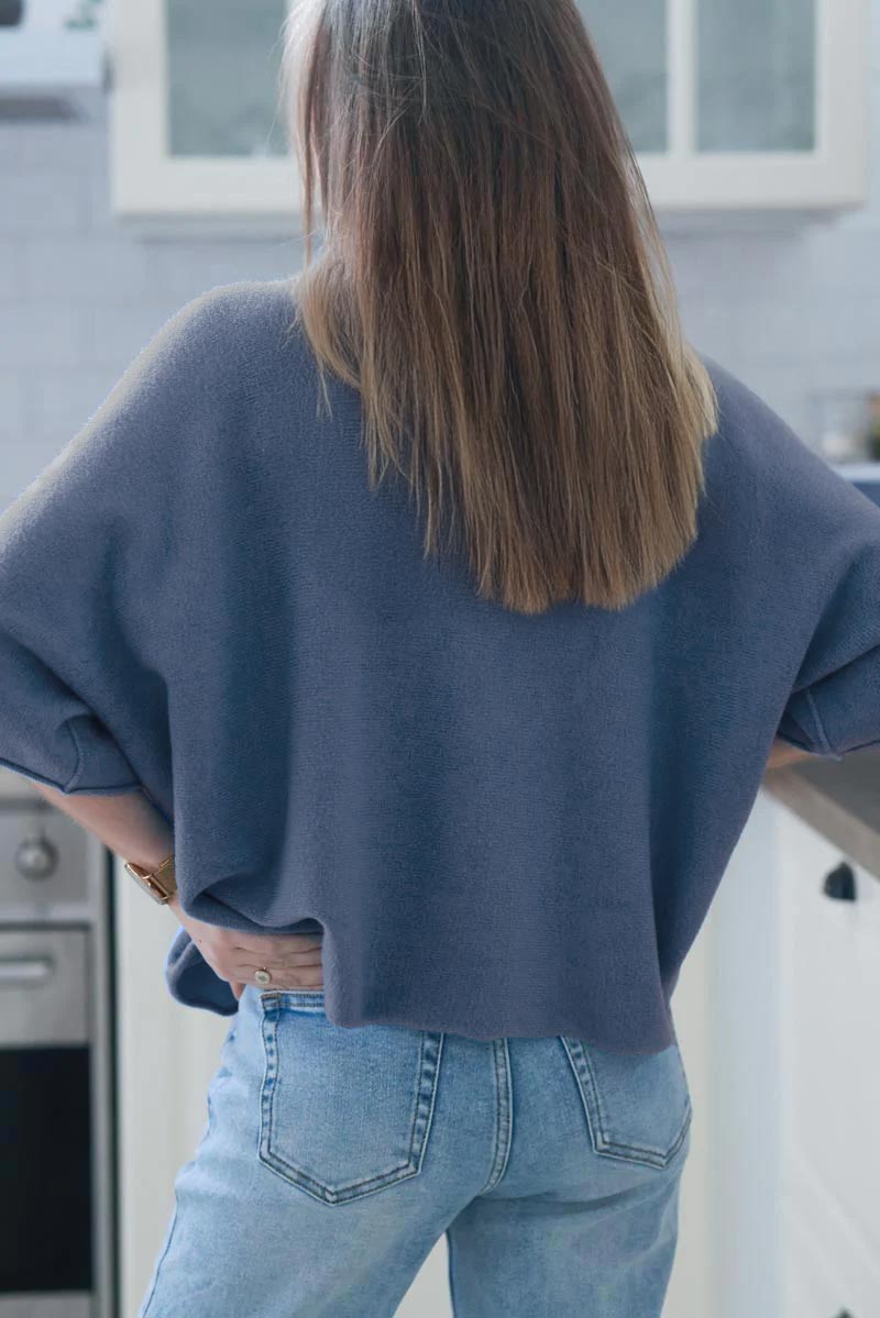 Blue jean Knit Batwing Blouse