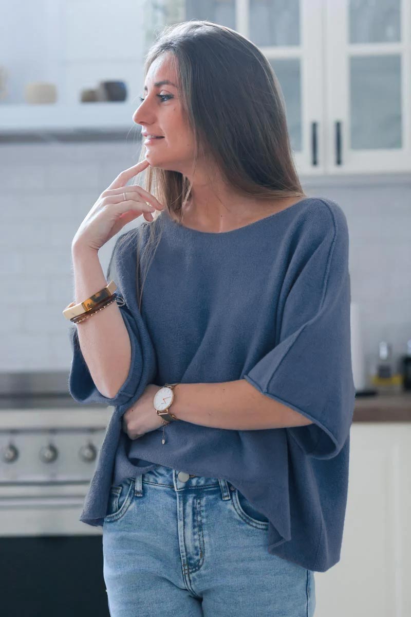 Blue jean Knit Batwing Blouse