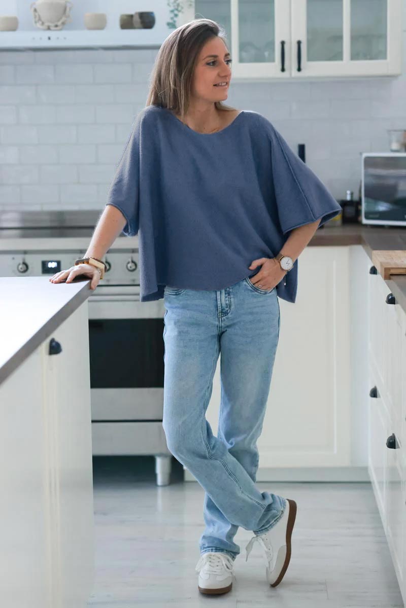 Blue jean Knit Batwing Blouse