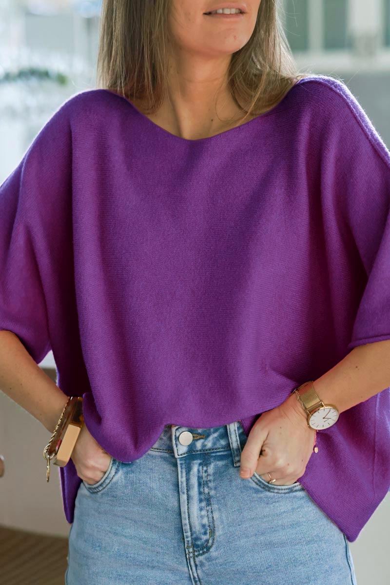 Purple Knit Batwing Blouse