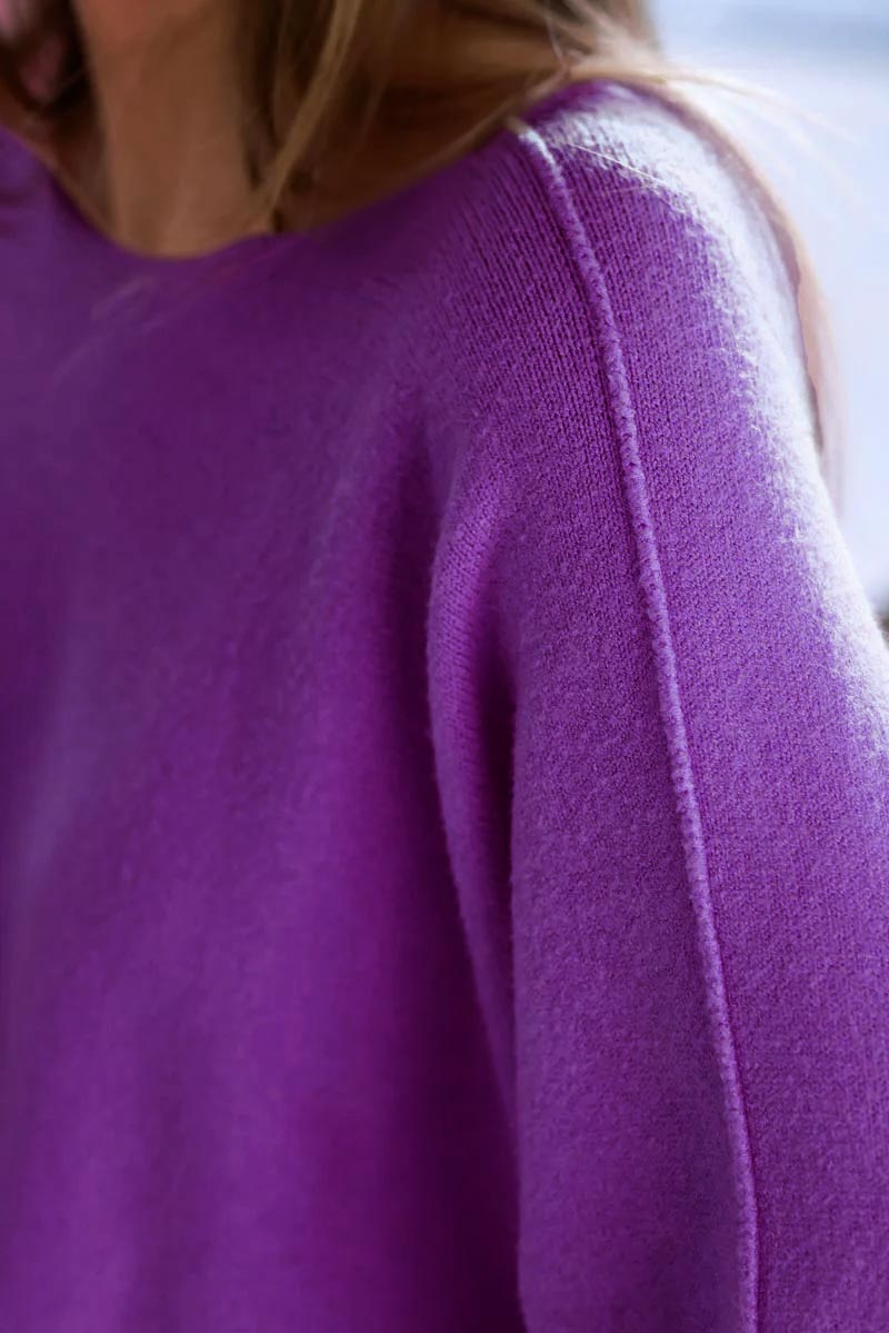 Purple Knit Batwing Blouse