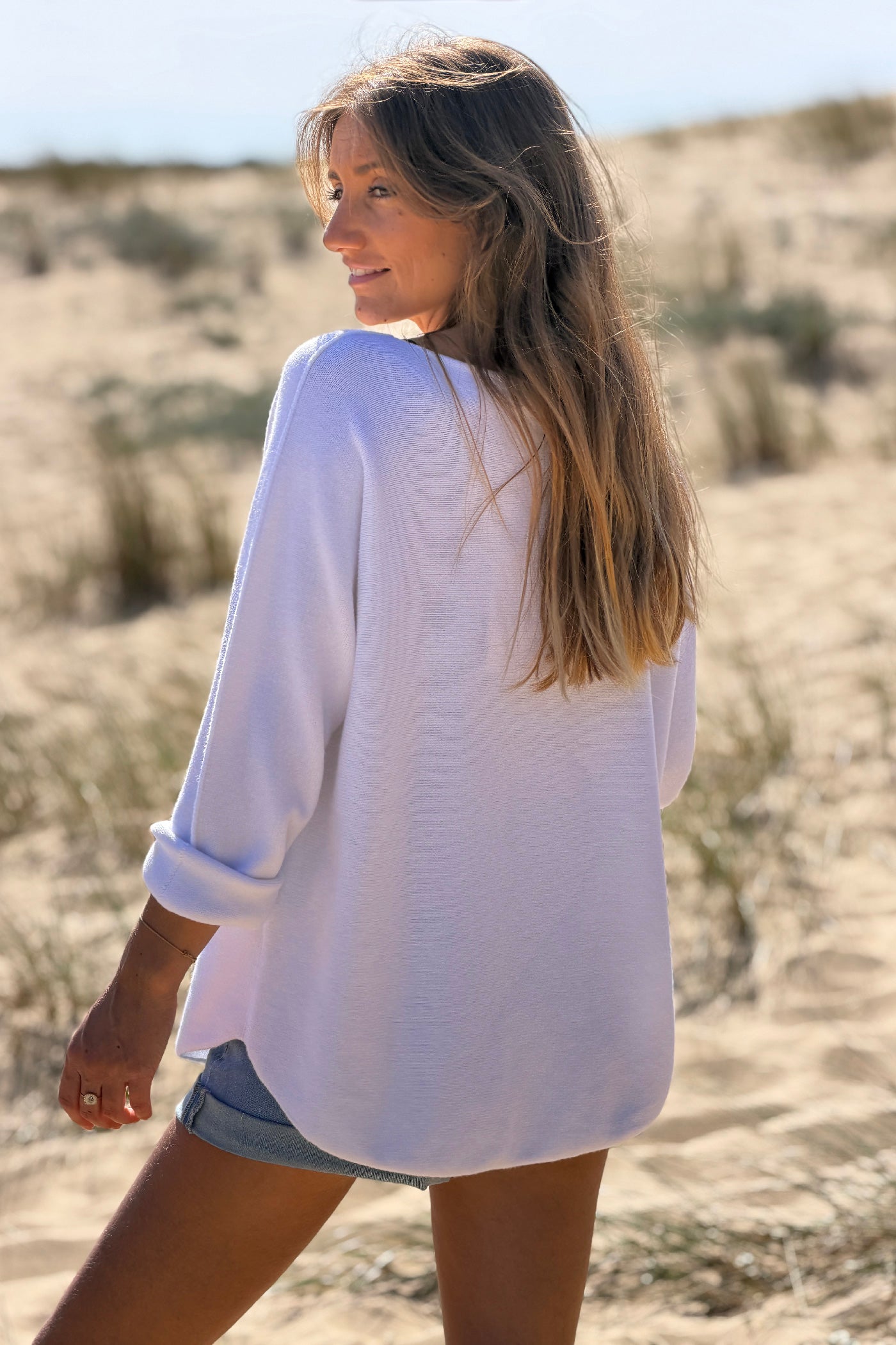 Pull moelleux tout doux blanc col v