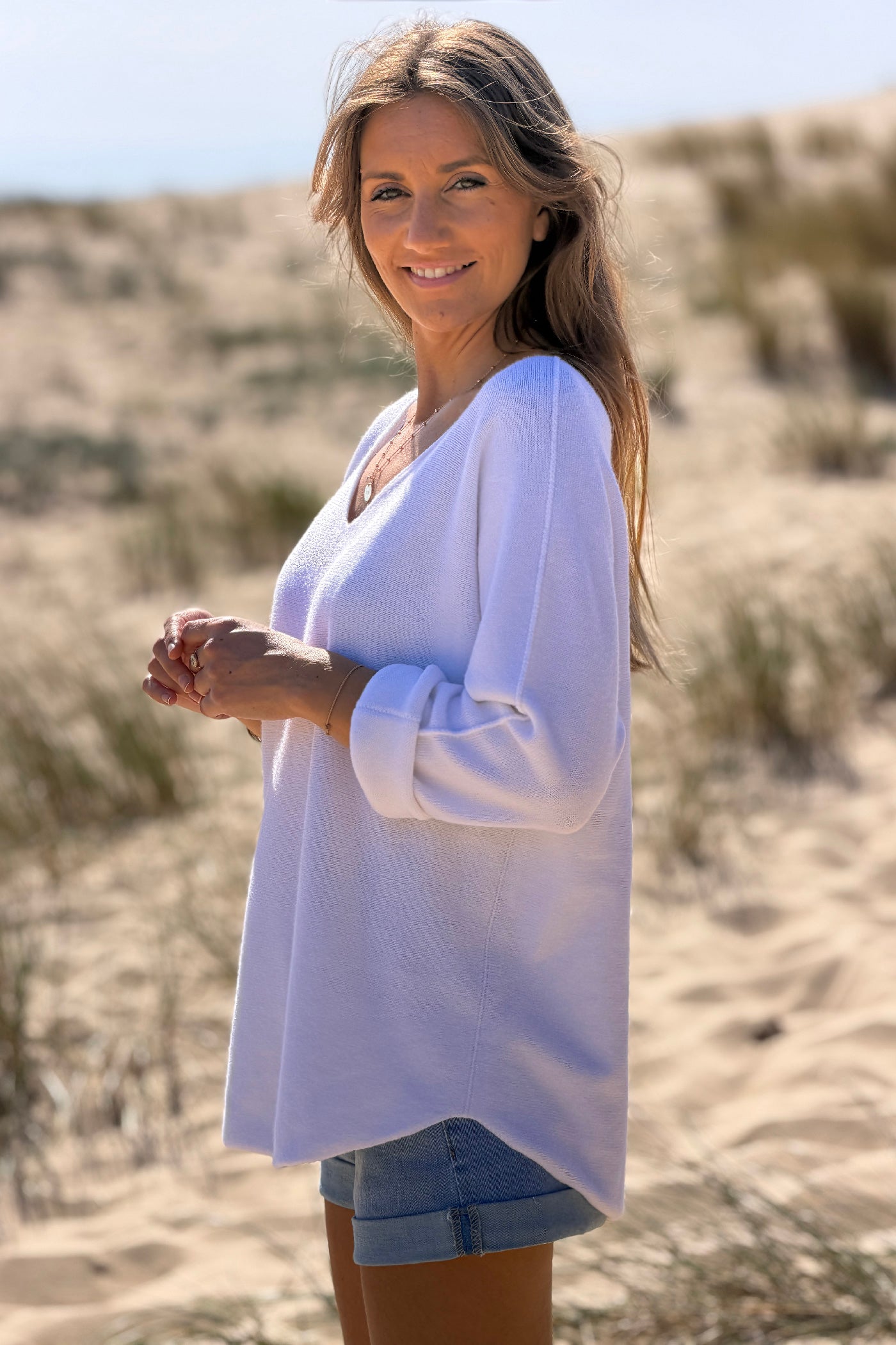 Pull moelleux tout doux blanc col v