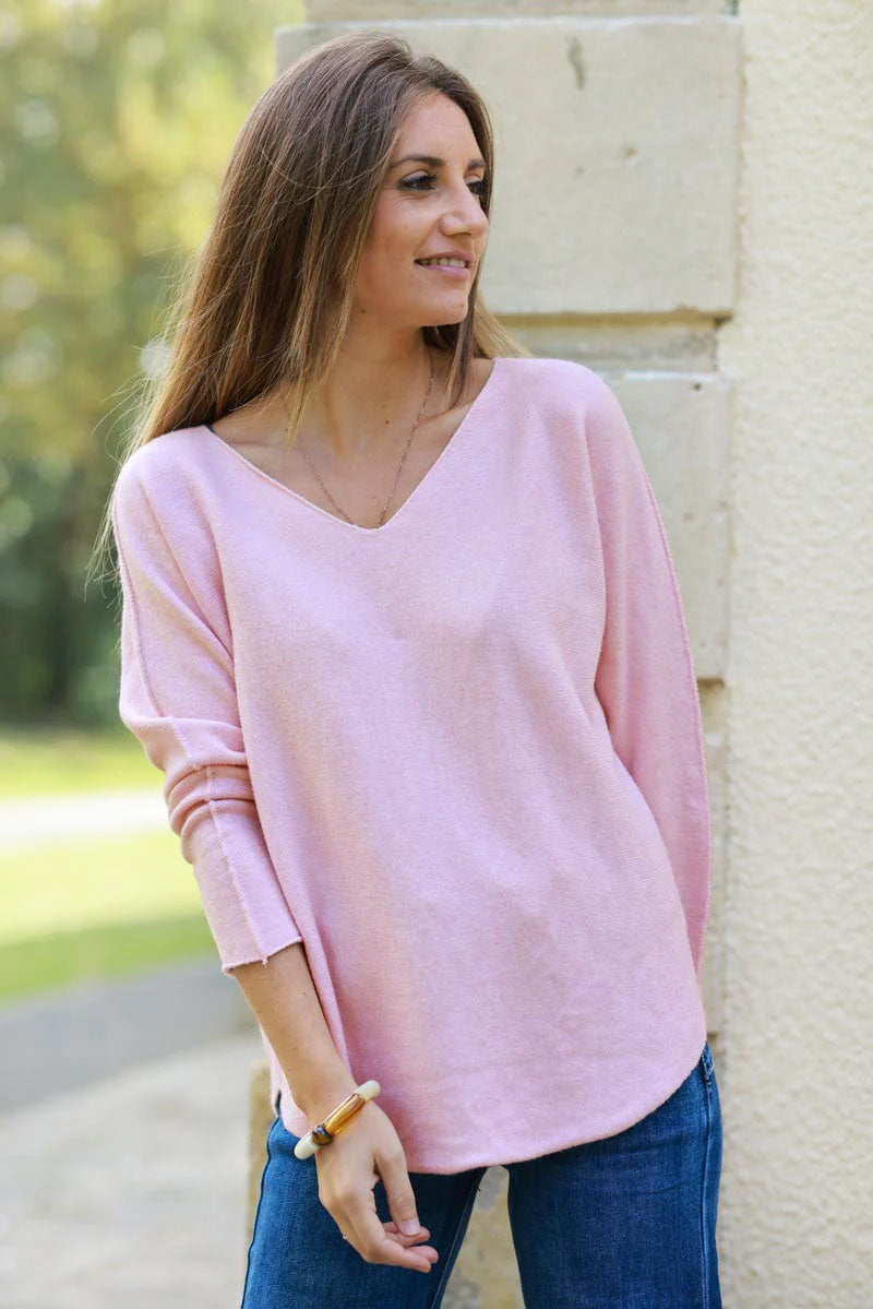Soft Pink ultra-soft, Viscose Blend V-Neck Jumper