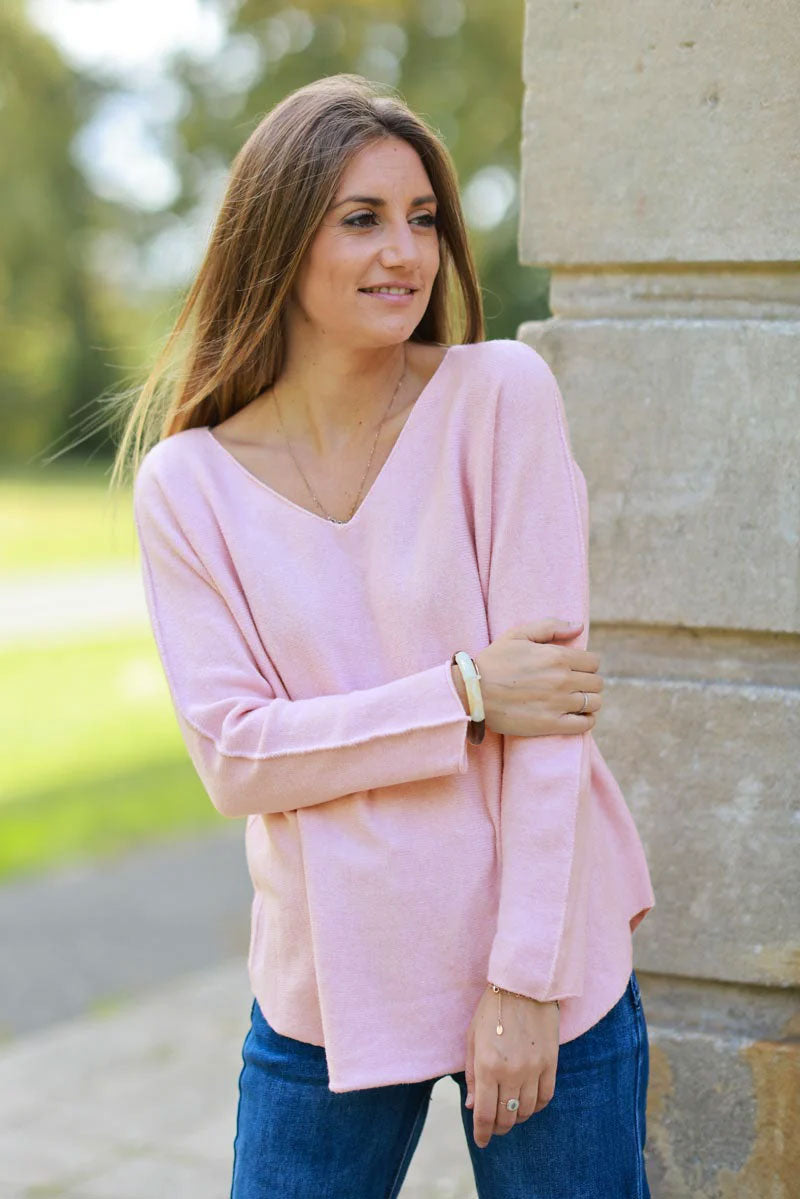 Soft Pink ultra-soft, Viscose Blend V-Neck Jumper