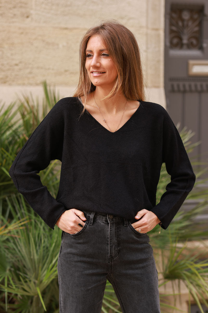 Black ultra-soft, Viscose Blend V-Neck Jumper