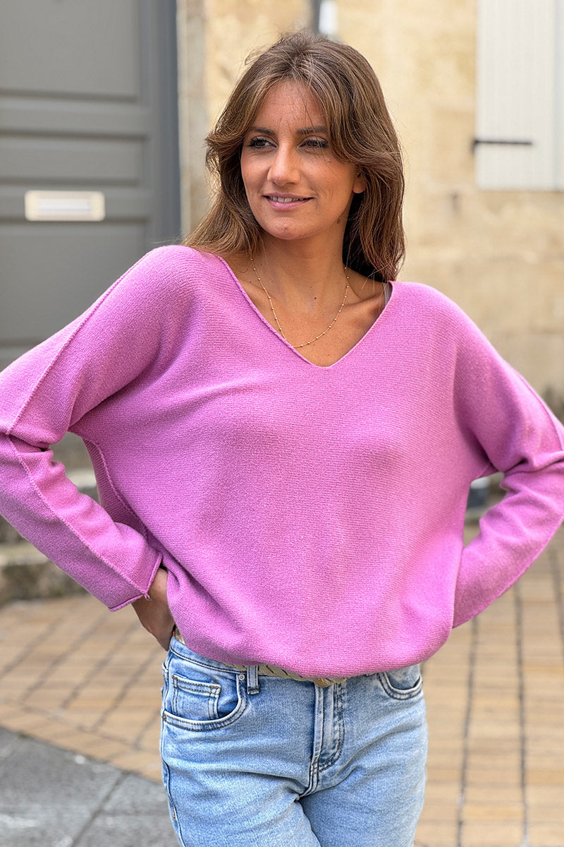 Dusty Pink ultra-soft, Viscose Blend V-Neck Sweater