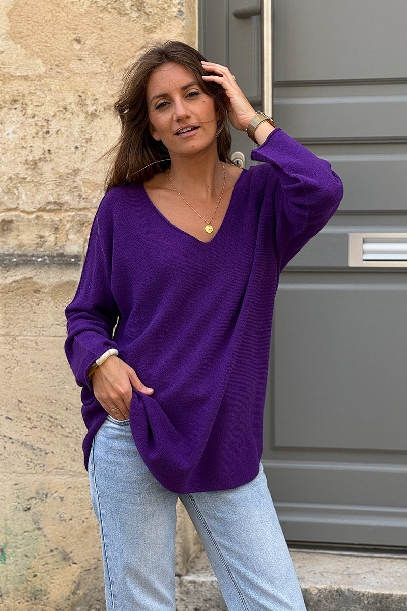 Purple ultra-soft, Viscose Blend V-Neck Sweater