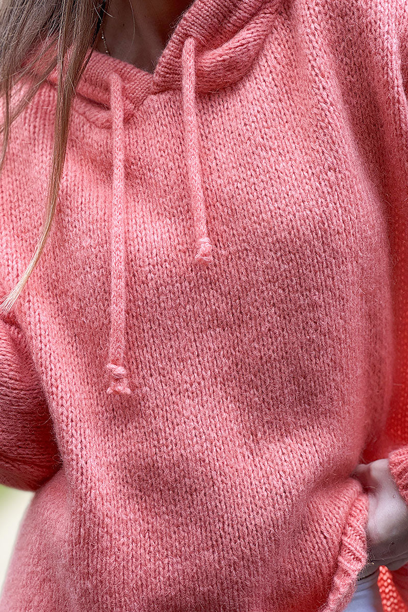Orange Mohair Knit Zip-Front Hoodie