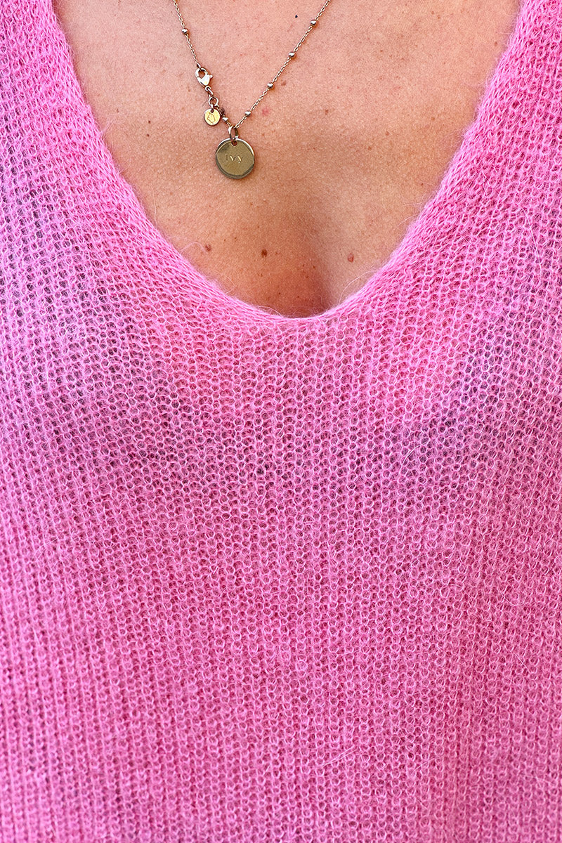Slim fit v-neck Bubblegum mohair blend sweater