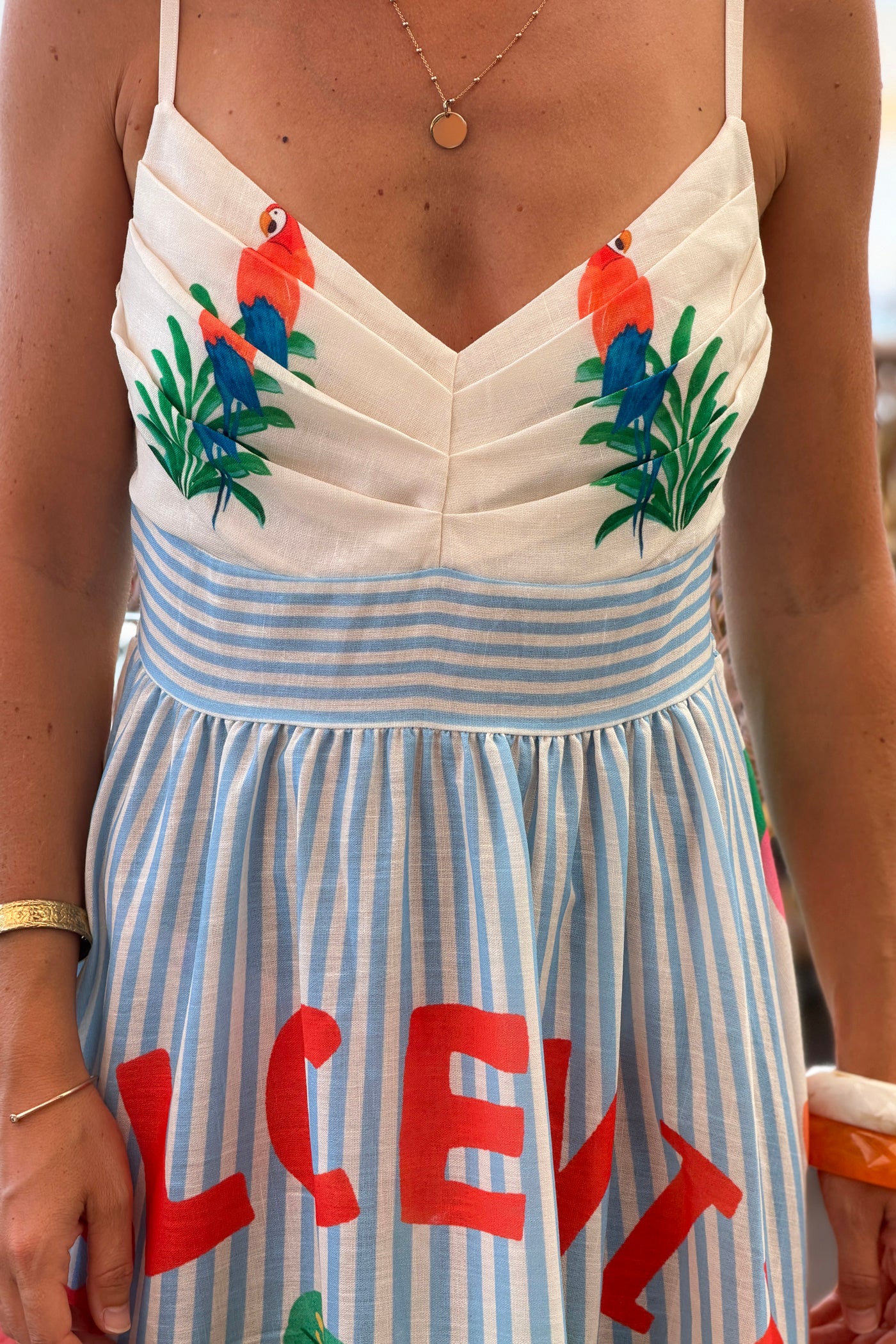 Robe à bretelles imprimé rayures bleu Dolce Vita palmiers